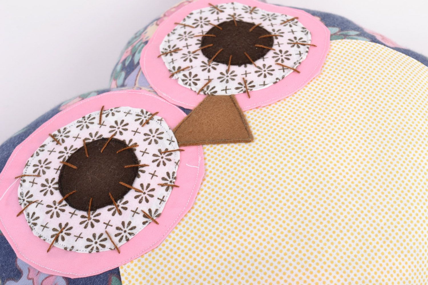 Handmade decorative soft pillow pet sewn of fabric Violet Owl for children photo 3