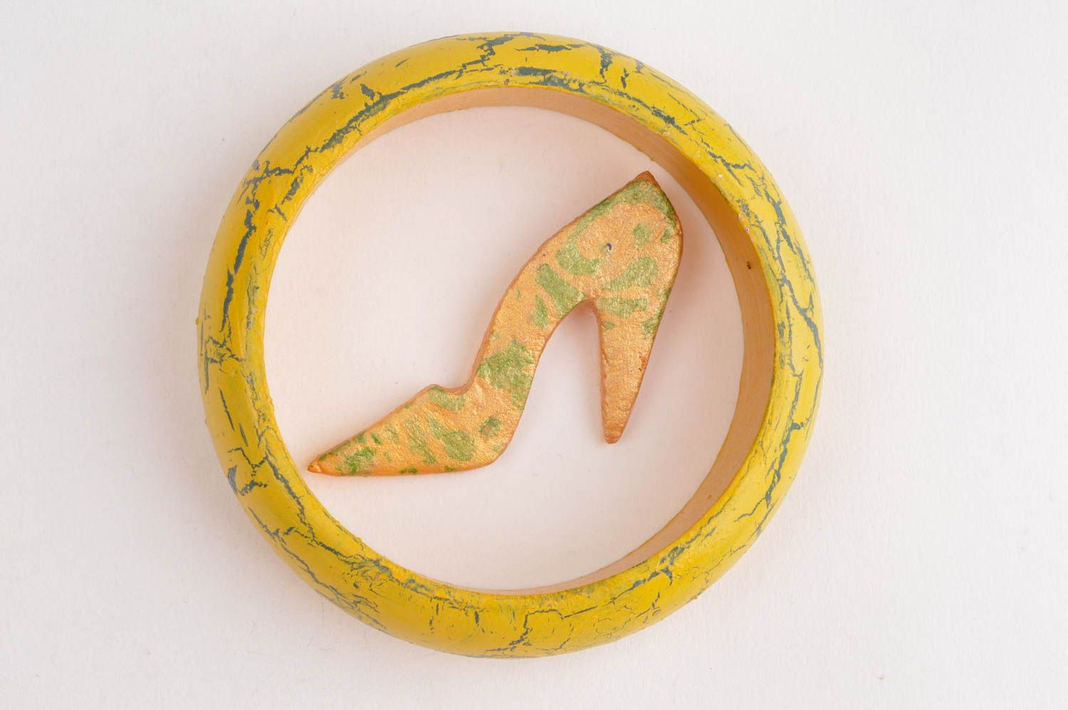 Broche de arcilla polimérica pulsera de madera accesorios artesanales amarillos foto 2