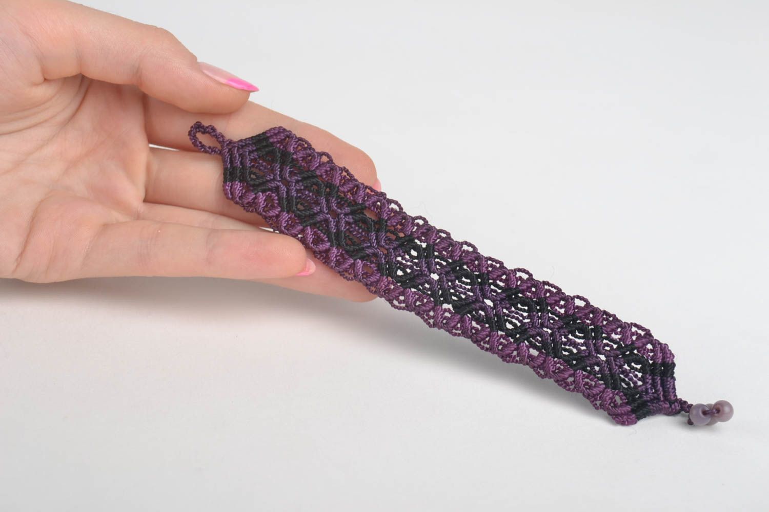 Bracelet textile Bijou fait main violet noir macramé fils Accessoire femme photo 5