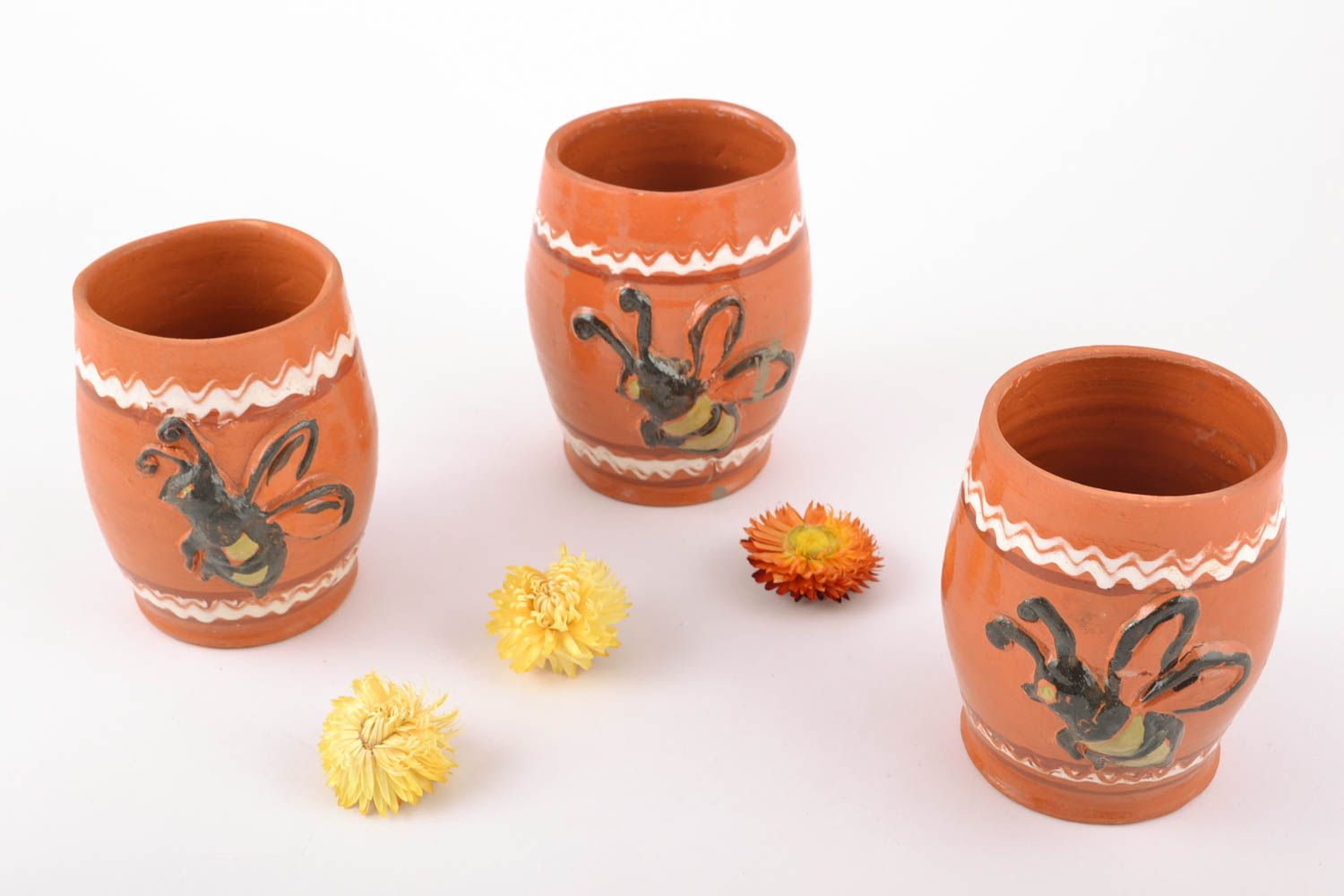 Ensemble de pots céramiques à miel peints d'engobes faits main 3 pièces photo 1