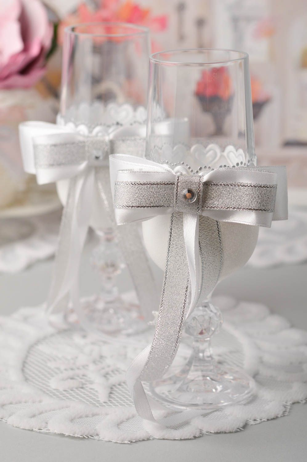 Handmade Gläser Set Sektgläser zur Hochzeit Geschirr aus Glas 2 Stück schön foto 1