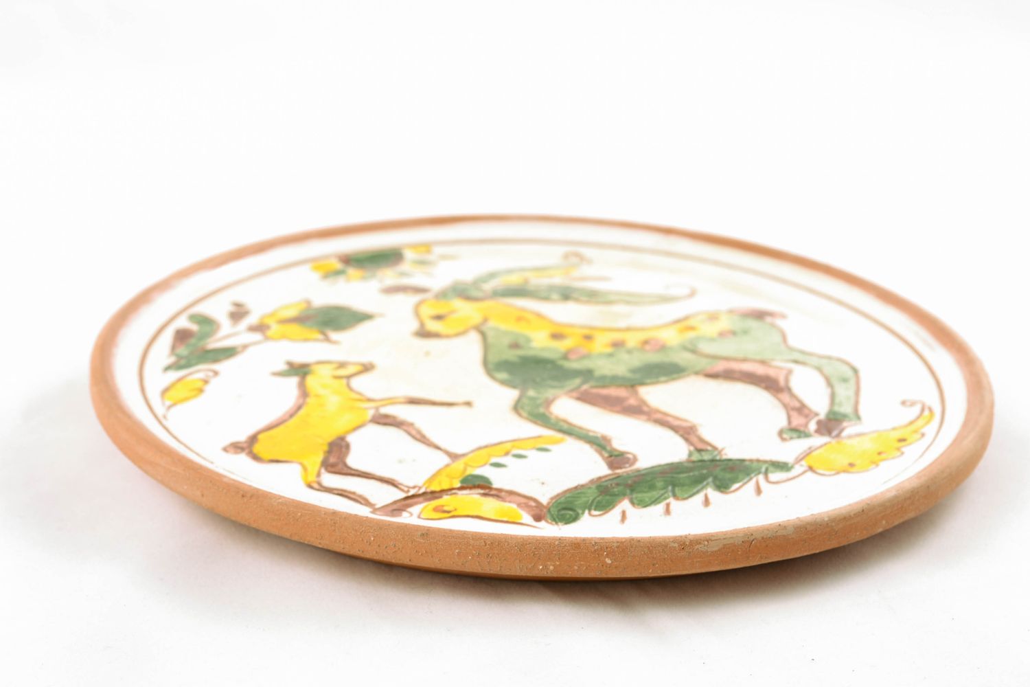 Декоративная тарелка глиняная расписанная глазурью фото 4