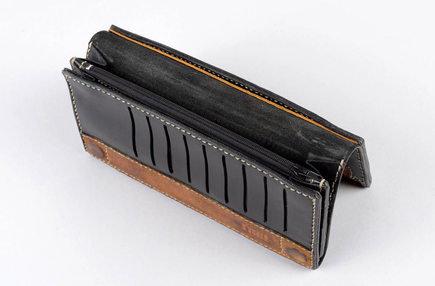 Handmade schwarze Geldbörse Geschenk für Frauen Portemonnaie aus Leder originell foto 3