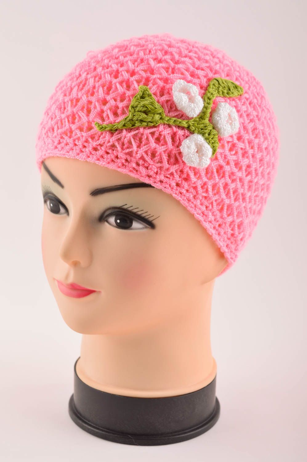 Зимняя шапка хенд мейд вязаная шапка для детей детская вязаная шапочка розовая фото 2