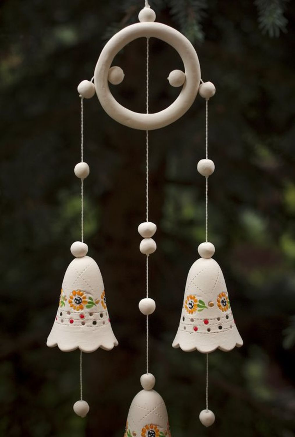 Bells made from white clay with pattern photo 3
