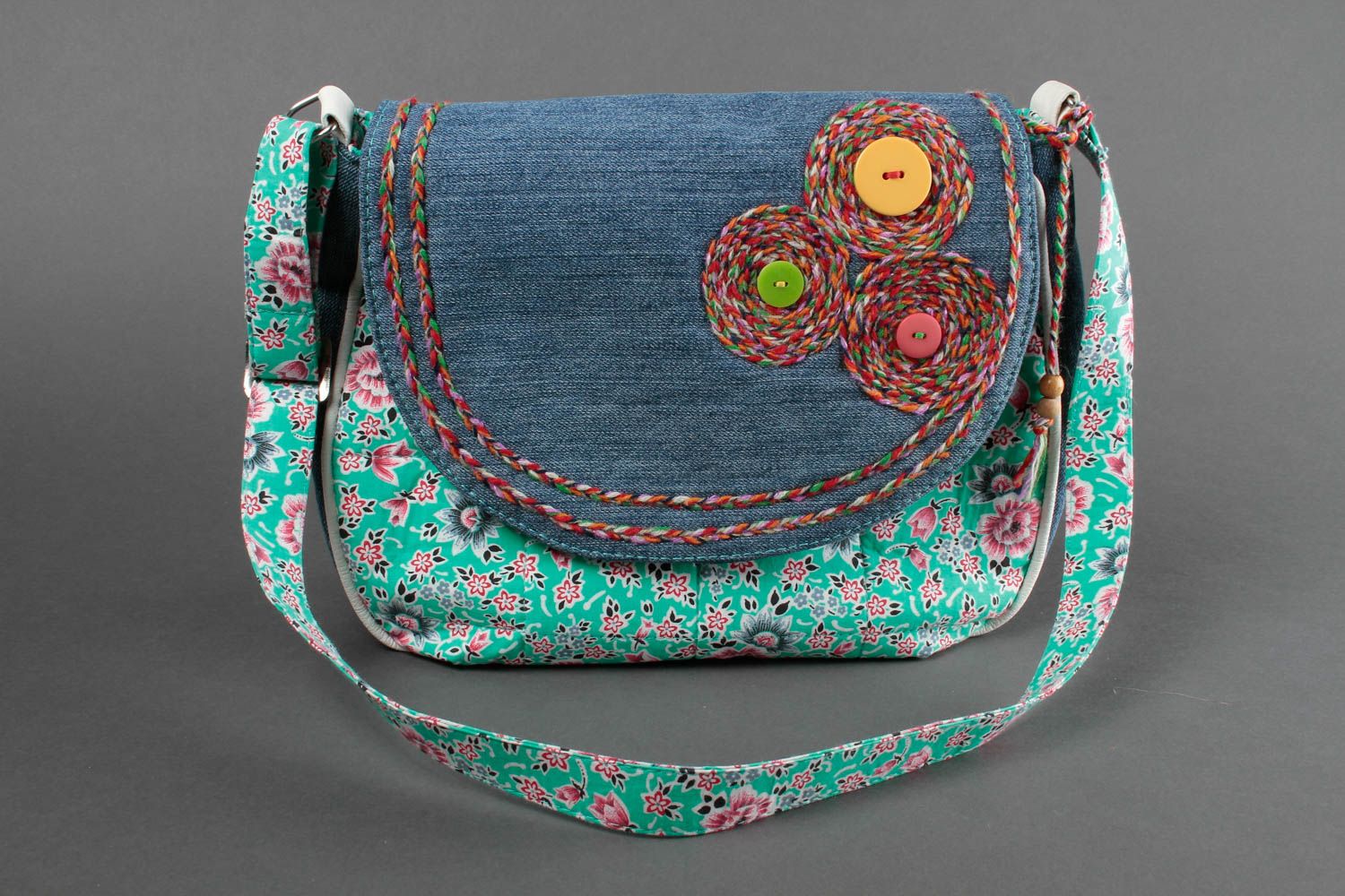 Handmade fabric shoulder bag stylish textile purse denim purses present for girl photo 1