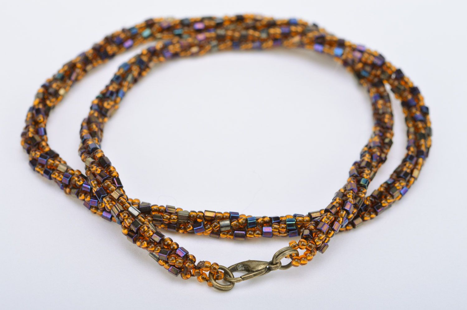 Bright handmade designer women's beaded cord necklace photo 5