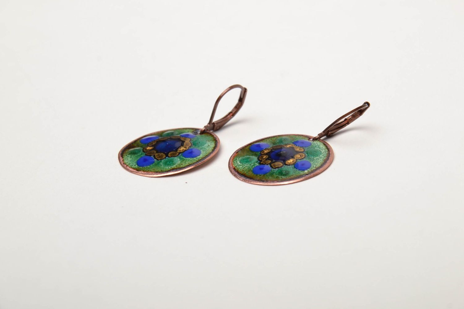 Copper earrings painted with hot enamel photo 4