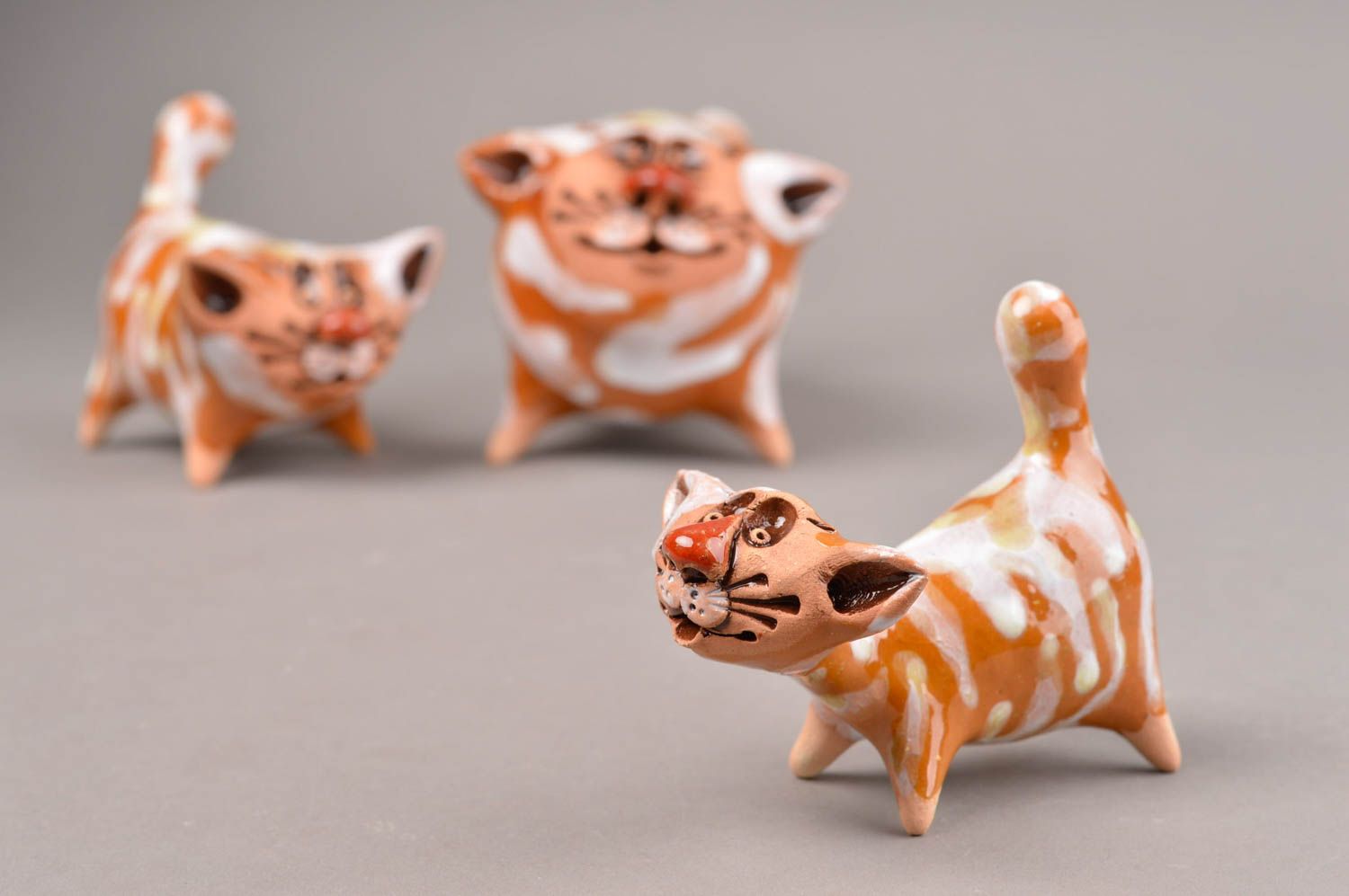 Handmade ceramic figurine 3 miniature animals sculpture art decorative use only photo 3