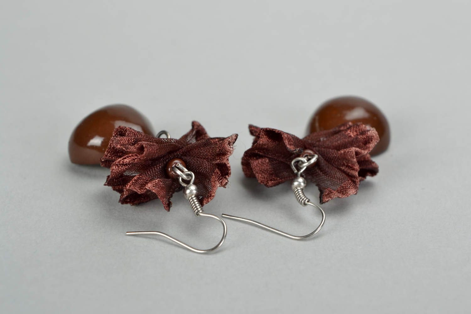 Polymer clay earrings Hazelnut in Chocolate photo 4