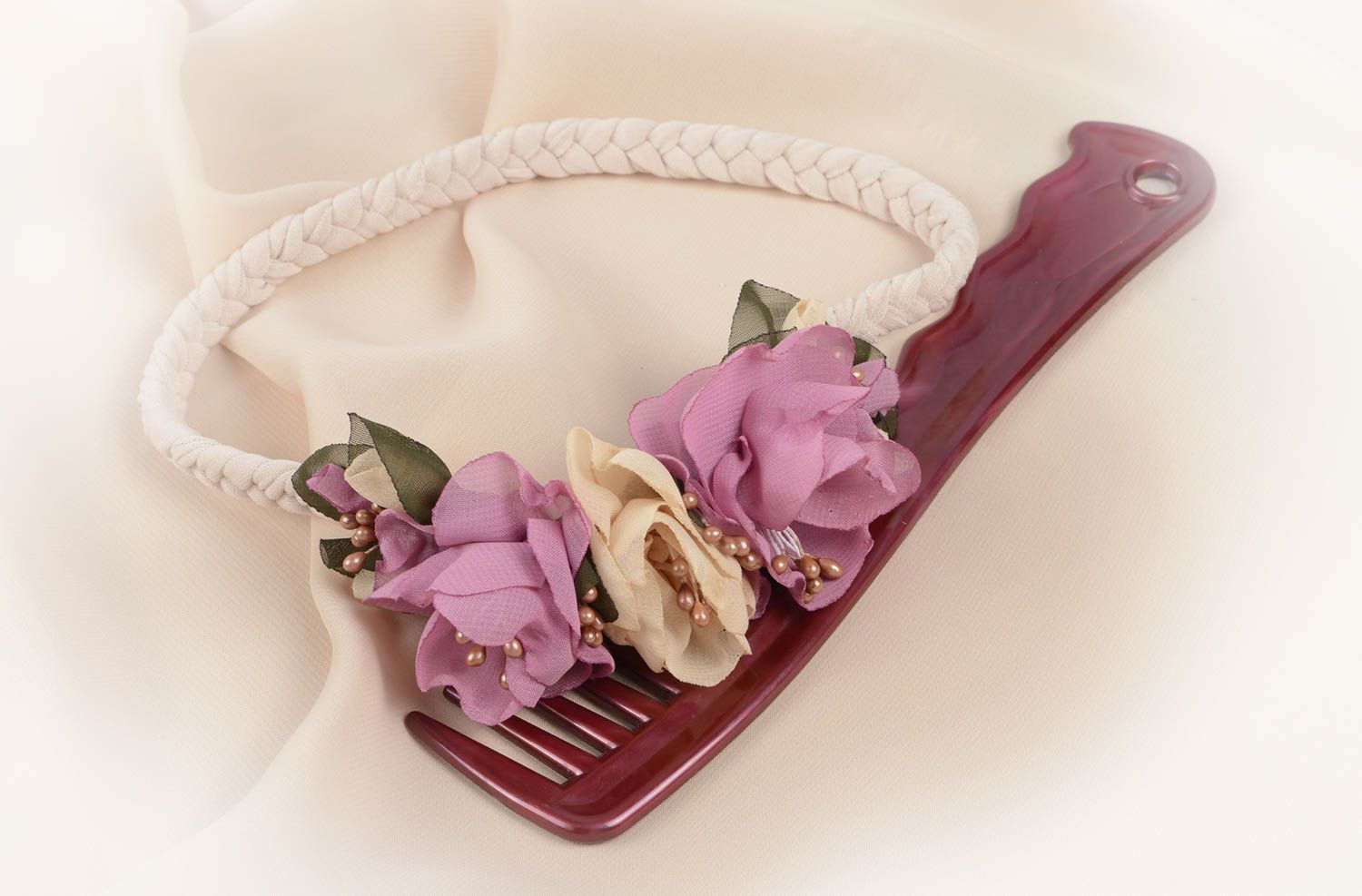 Violettes Haarband mit Blume handmade Designer Schmuck Accessoire für Haare  foto 5