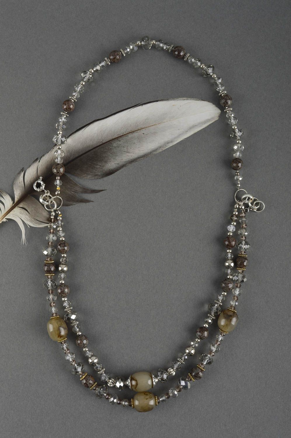 Unique designer natural stones necklace handmade woman bijouterie designer gift photo 1
