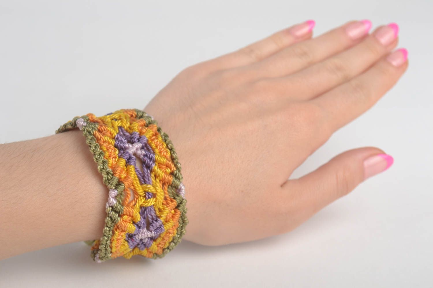 Bracelet of threads handmade macrame bijouterie designer textile jewelry present photo 5