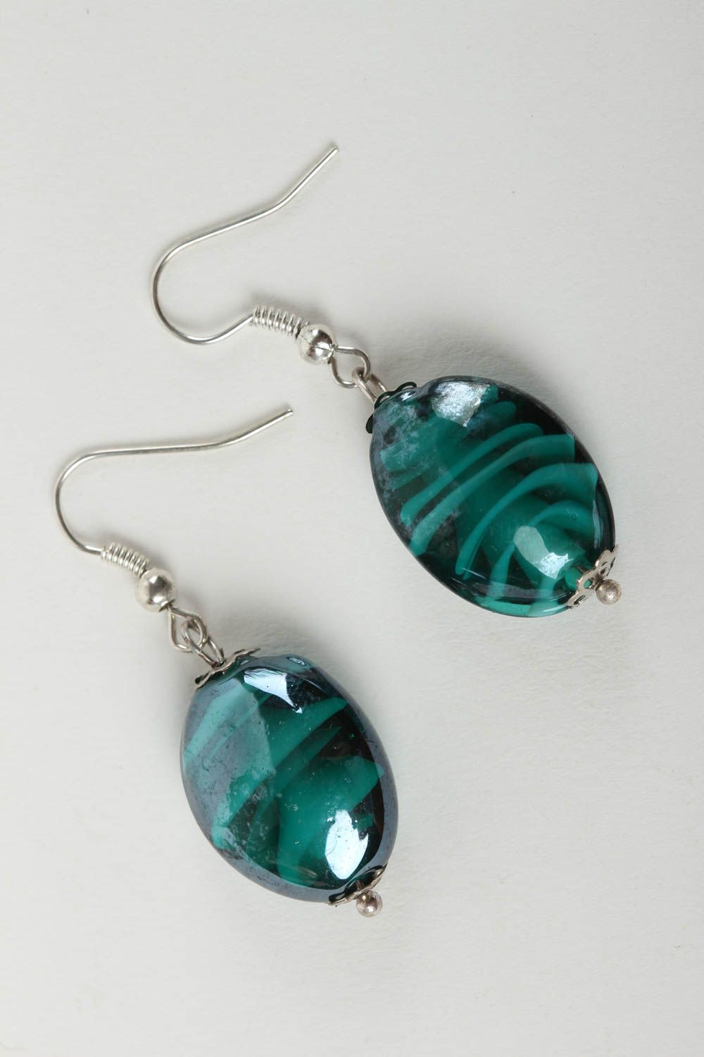 Handmade green earrings stylish glass accessories beautiful elite jewelry photo 2