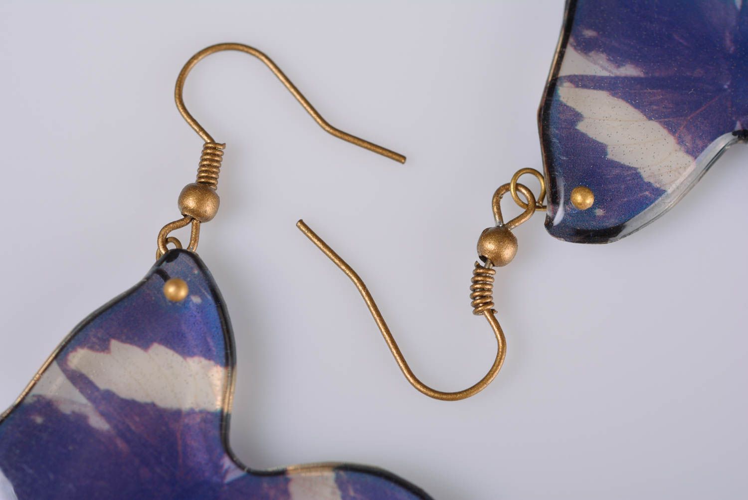 Beautiful handmade designer butterfly shaped earrings coated with epoxy dark photo 5
