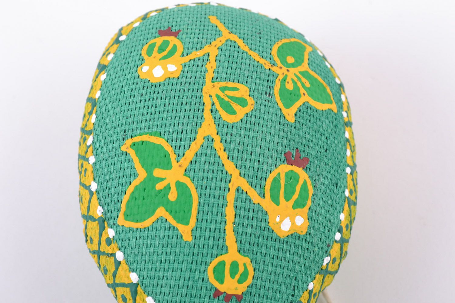 Homemade decorative soft wall hanging Easter egg of green color with ornaments photo 2
