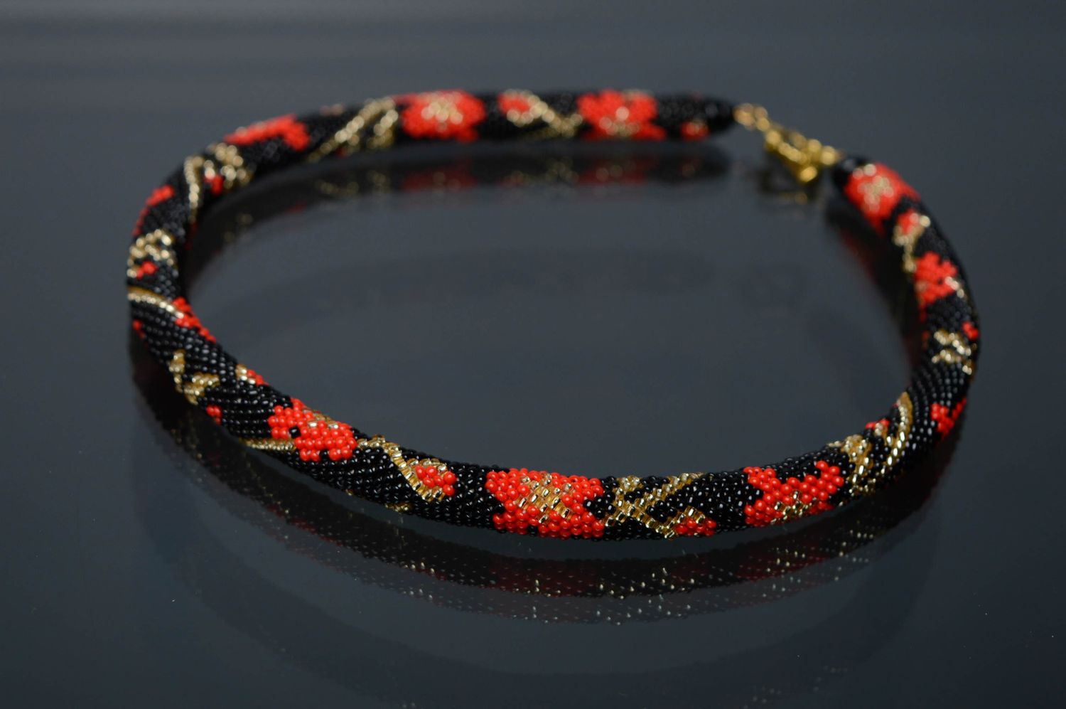 Handmade beaded cord necklace Flowers photo 1