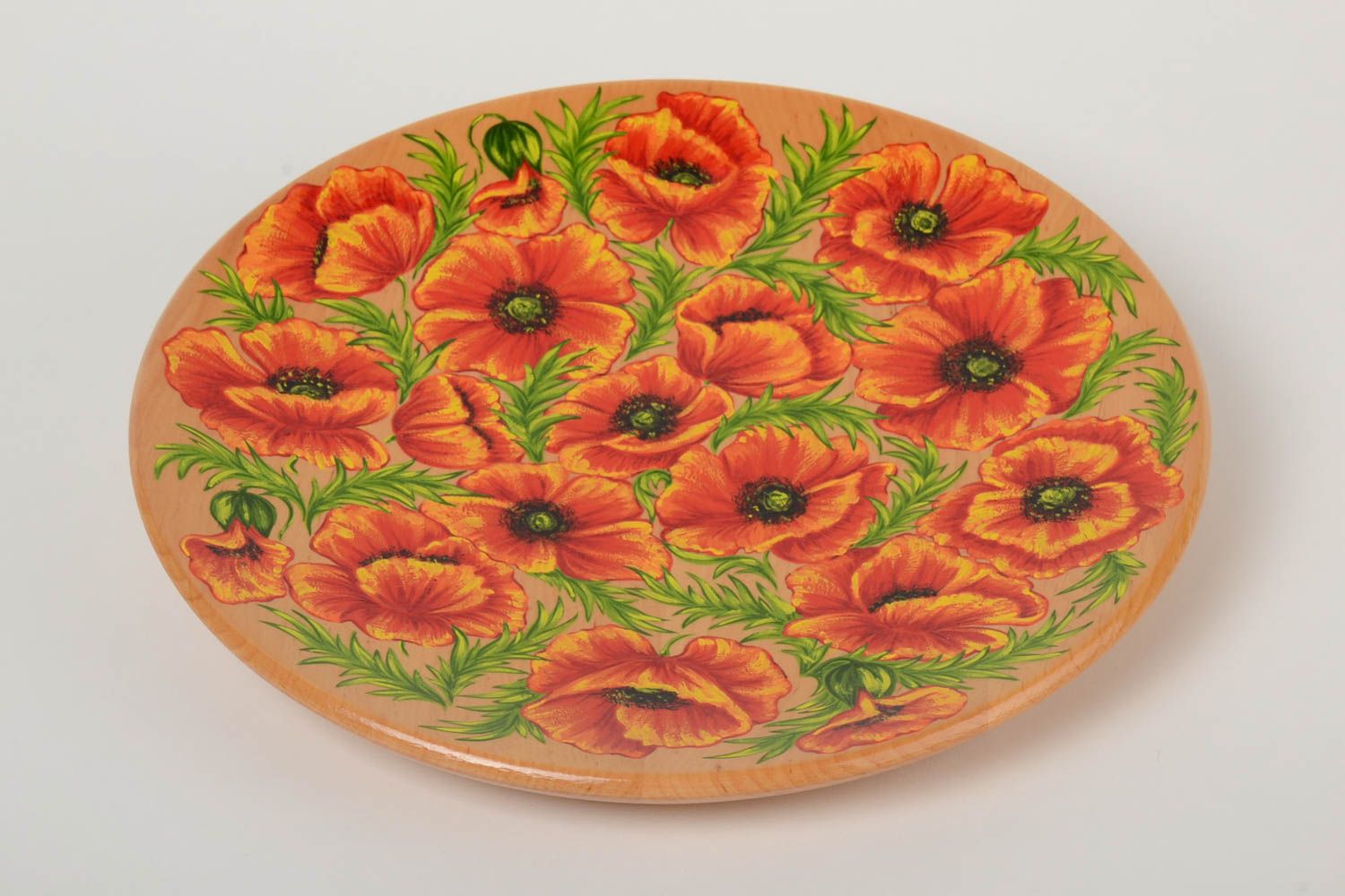Painted decorative plate made of wood handmade lacquered wall panel Poppies photo 2