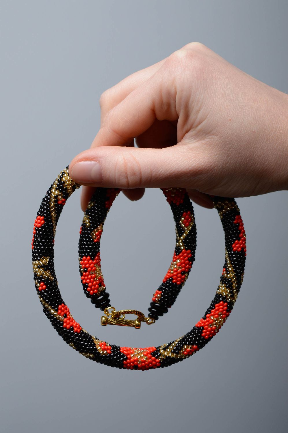 Handmade beaded cord necklace Flowers photo 5