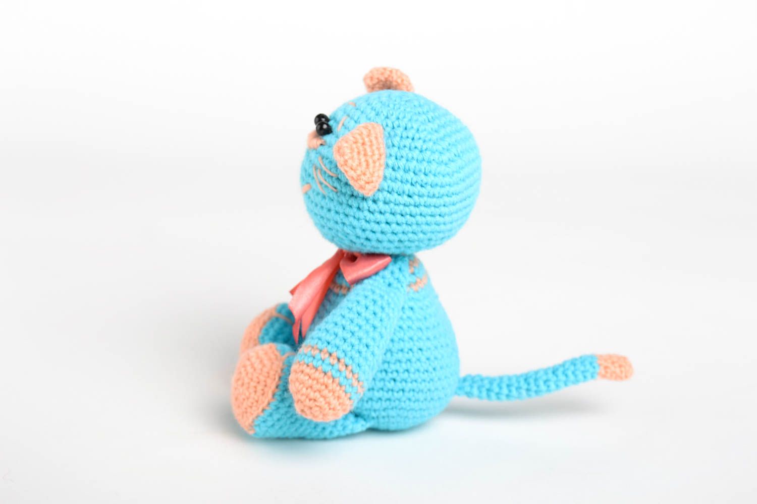 Игрушка кот голубой ручной работы детская игрушка вязаная мягкая игрушка фото 5