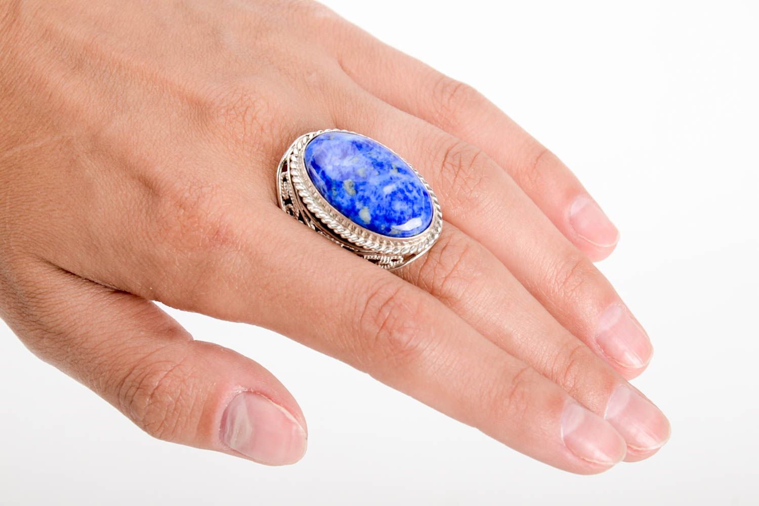 Серебряное кольцо ручной работы женское кольцо с лазуритом серебряное украшение фото 1