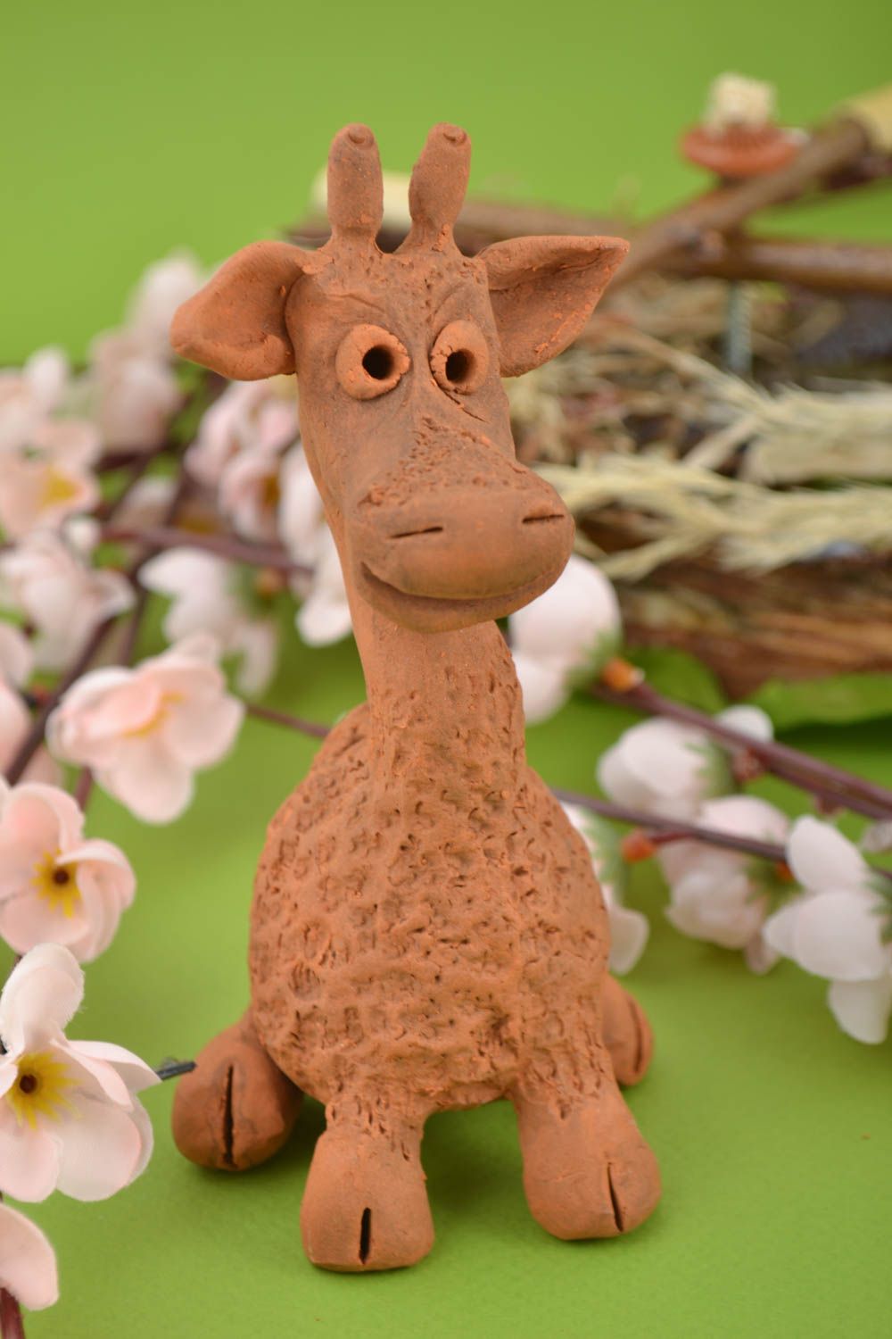 Figurine girafe Statuette céramique faite main marron originale Déco maison photo 1