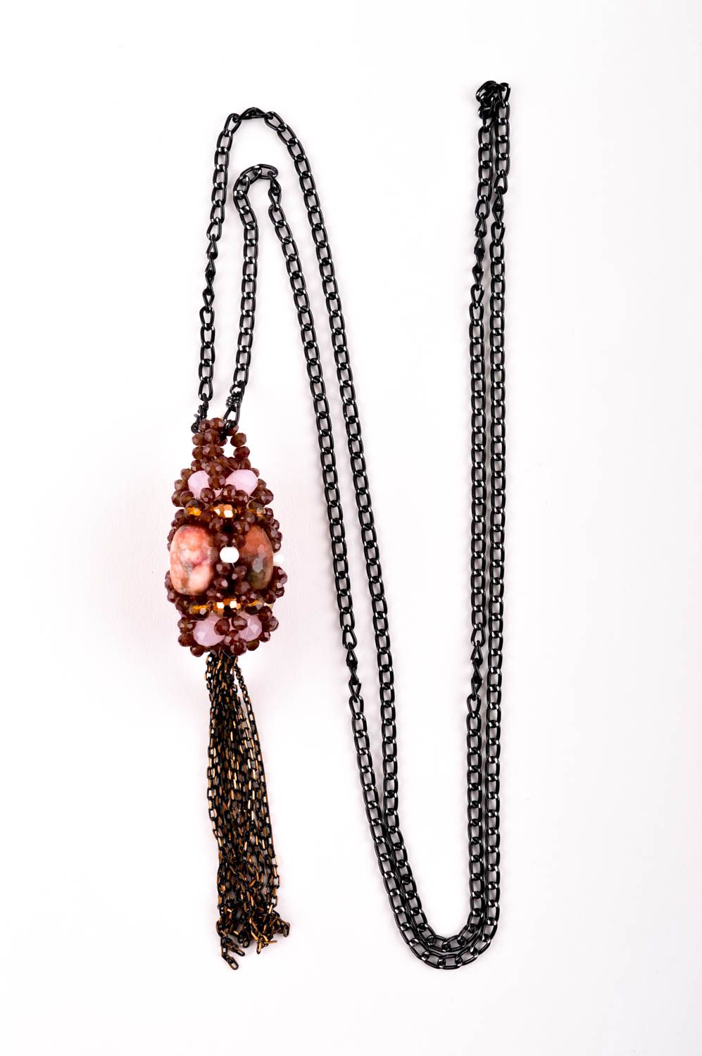 Handmade Halskette mit Anhänger Schmuck aus Rocailles Quarz Damen Modeschmuck foto 2