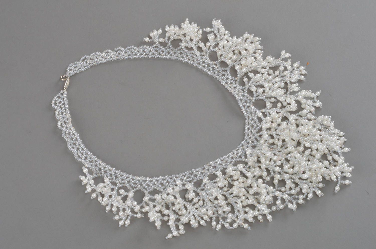 Beaded handmade necklace designer beautiful white accessory evening jewelry photo 3