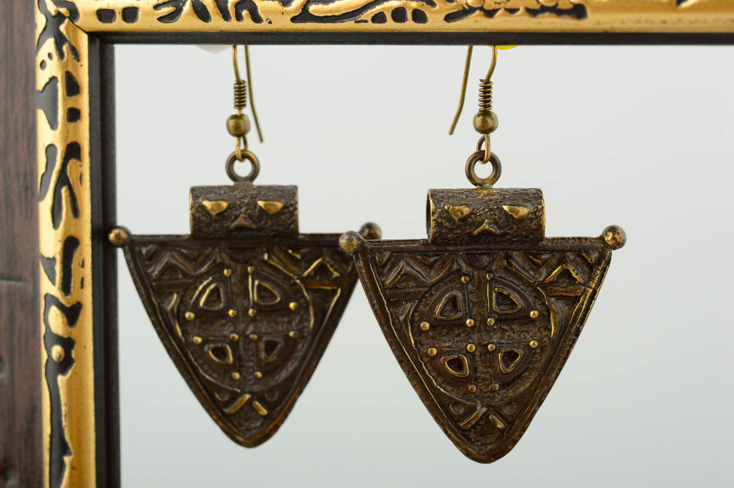 Beautiful handmade metal earrings stylish bronze earrings artisan jewelry photo 1