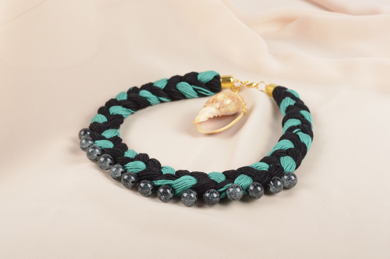 Handmade fabric necklace with beads necklace stylish jewelry designer accessory photo 5