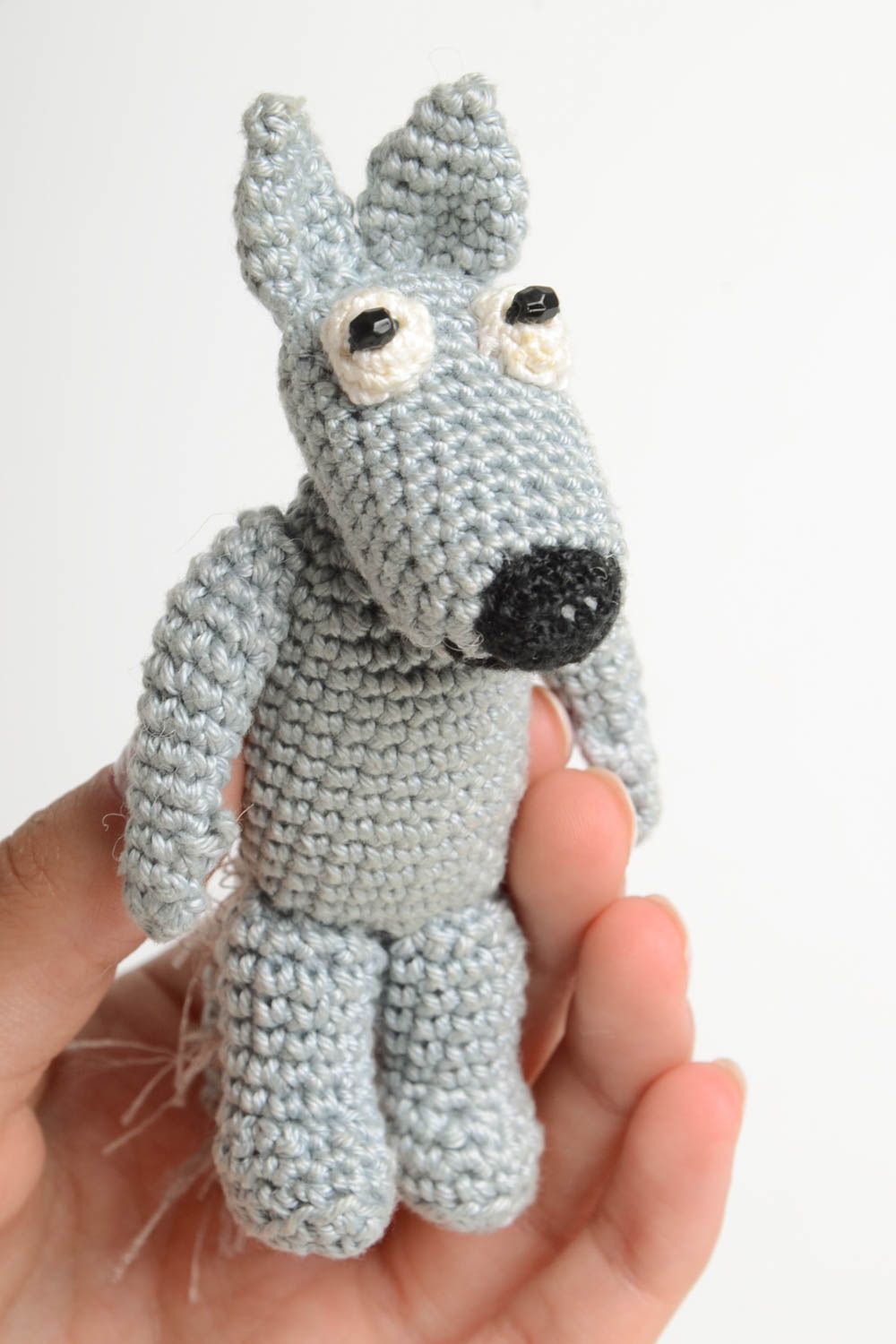 Jouet loup fait main Peluche tricotée au crochet en coton Cadeau pour enfant photo 5