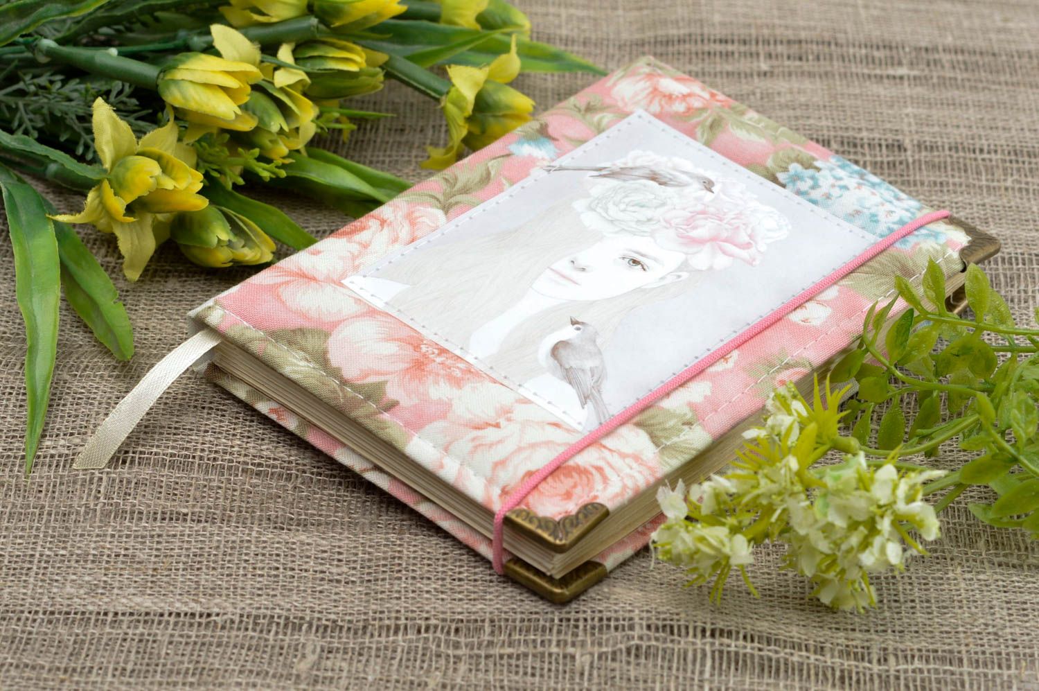 Carnet de notes Agenda fait main à motif floral tendre Cadeau femme design photo 1