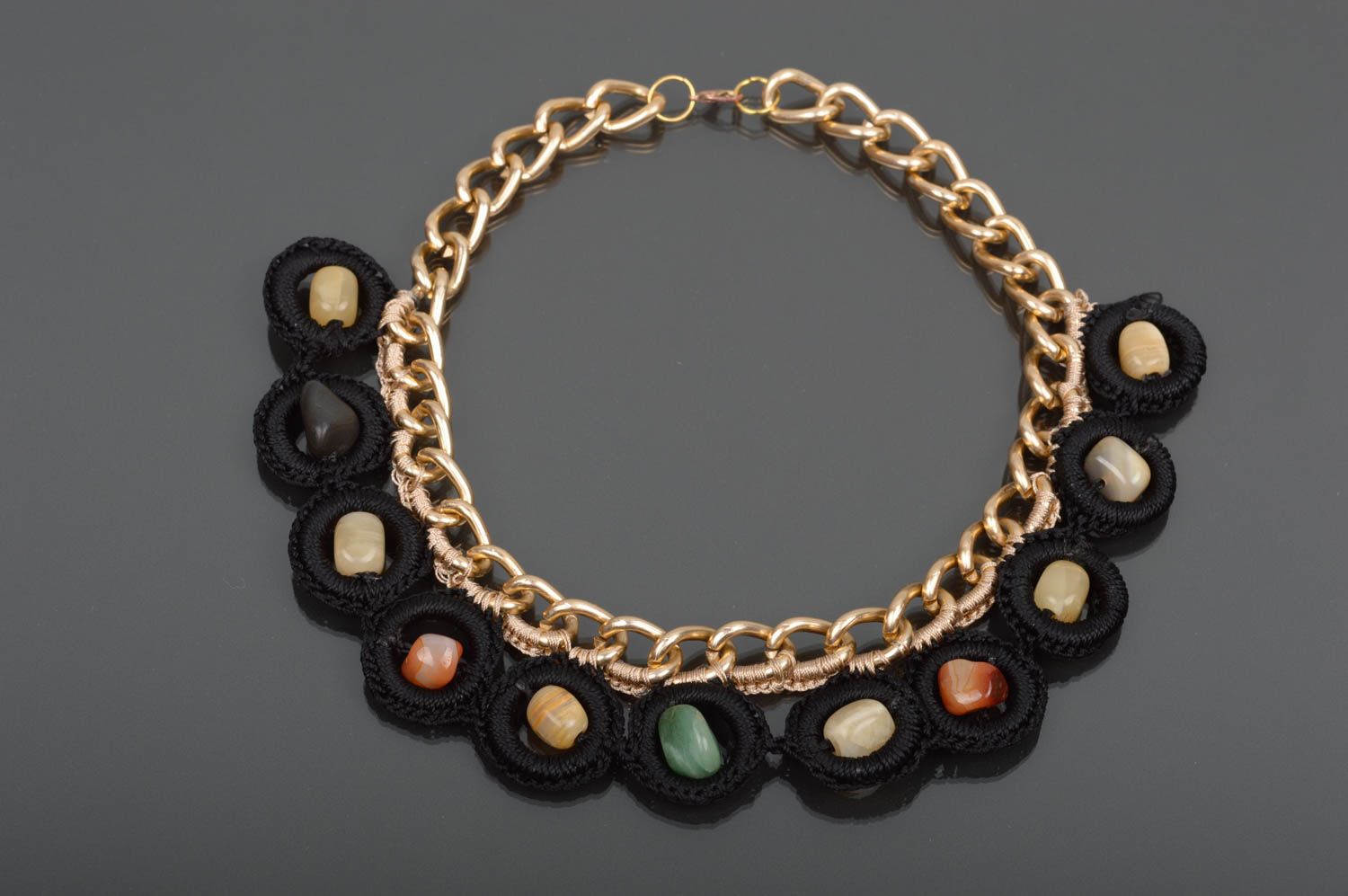 Handmade Damen Collier Modeschmuck Halskette Accessoires für Frauen mit Achat foto 1