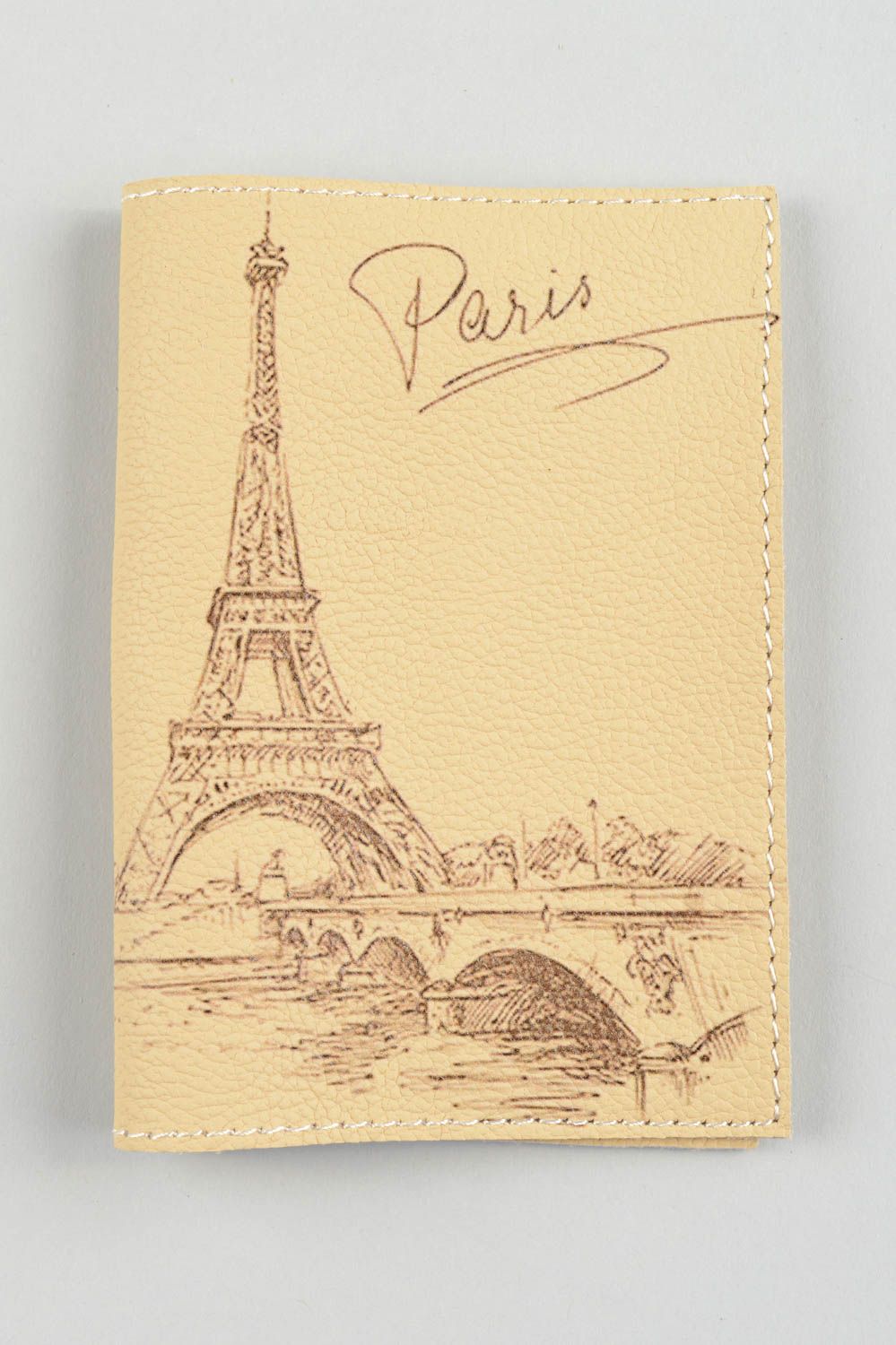 Funda de cuero artesanal regalo original estuche para pasaporte Torre de Eiffel foto 5