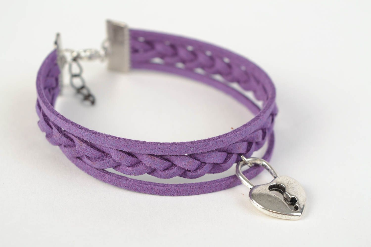 Purple suede woven handmade bracelet with charm stylish summer accessory photo 3