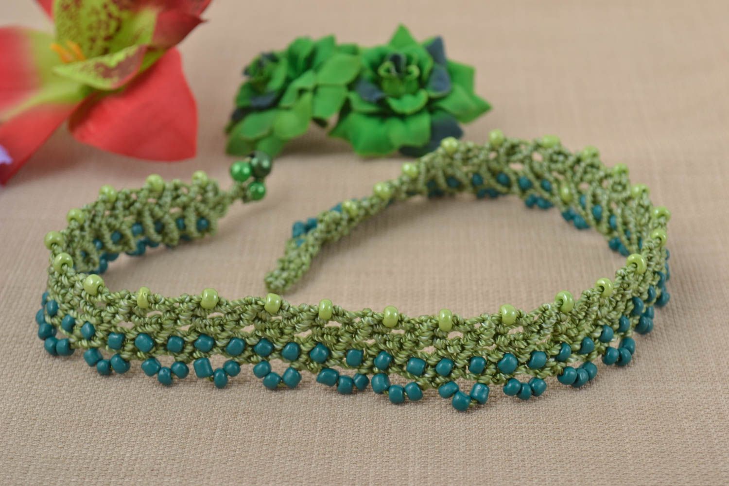 Handmade Rocailles Kette Damen Collier Halsketten Damen blau Halsketten Frauen foto 1