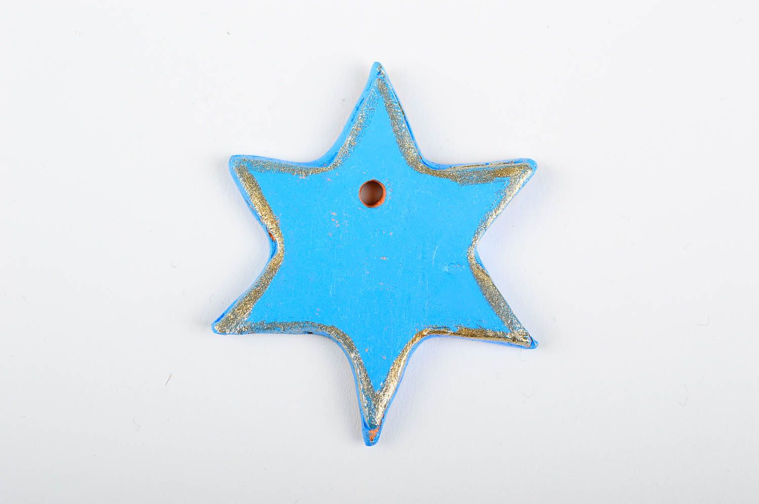 Игрушка на елку хэнд мэйд декор для дома глиняная игрушка в виде голубой звезды фото 4