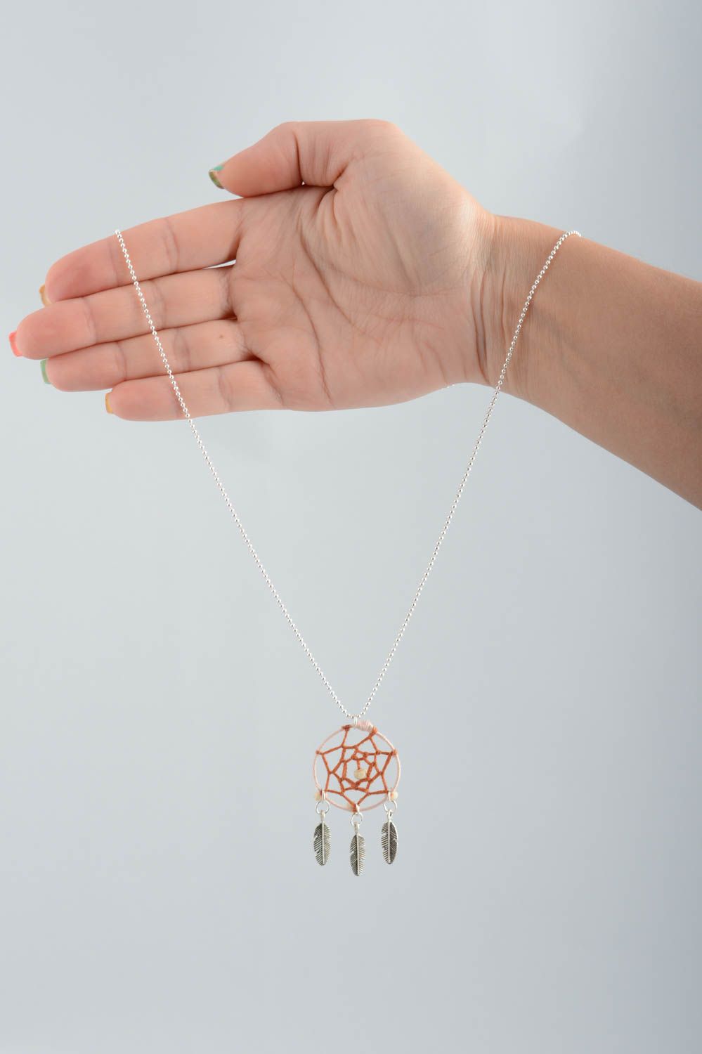 Handmade designer dreamcatcher pendant necklace on chain protective amulet photo 5