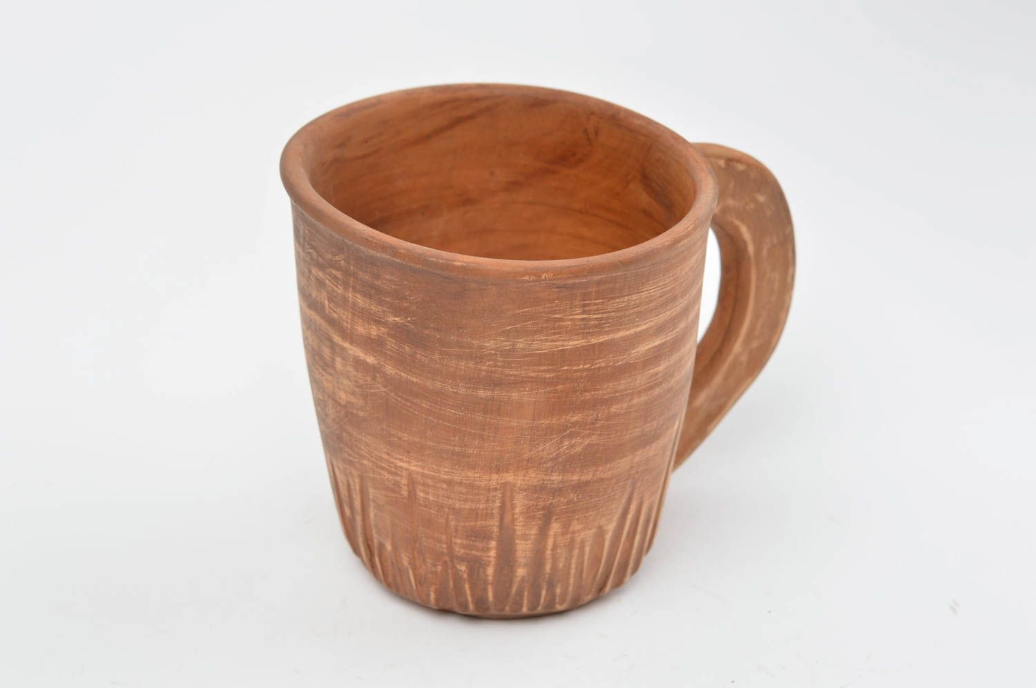 Глиняная чашка оригинальная кружка ручной работы коричневая классическая фото 5