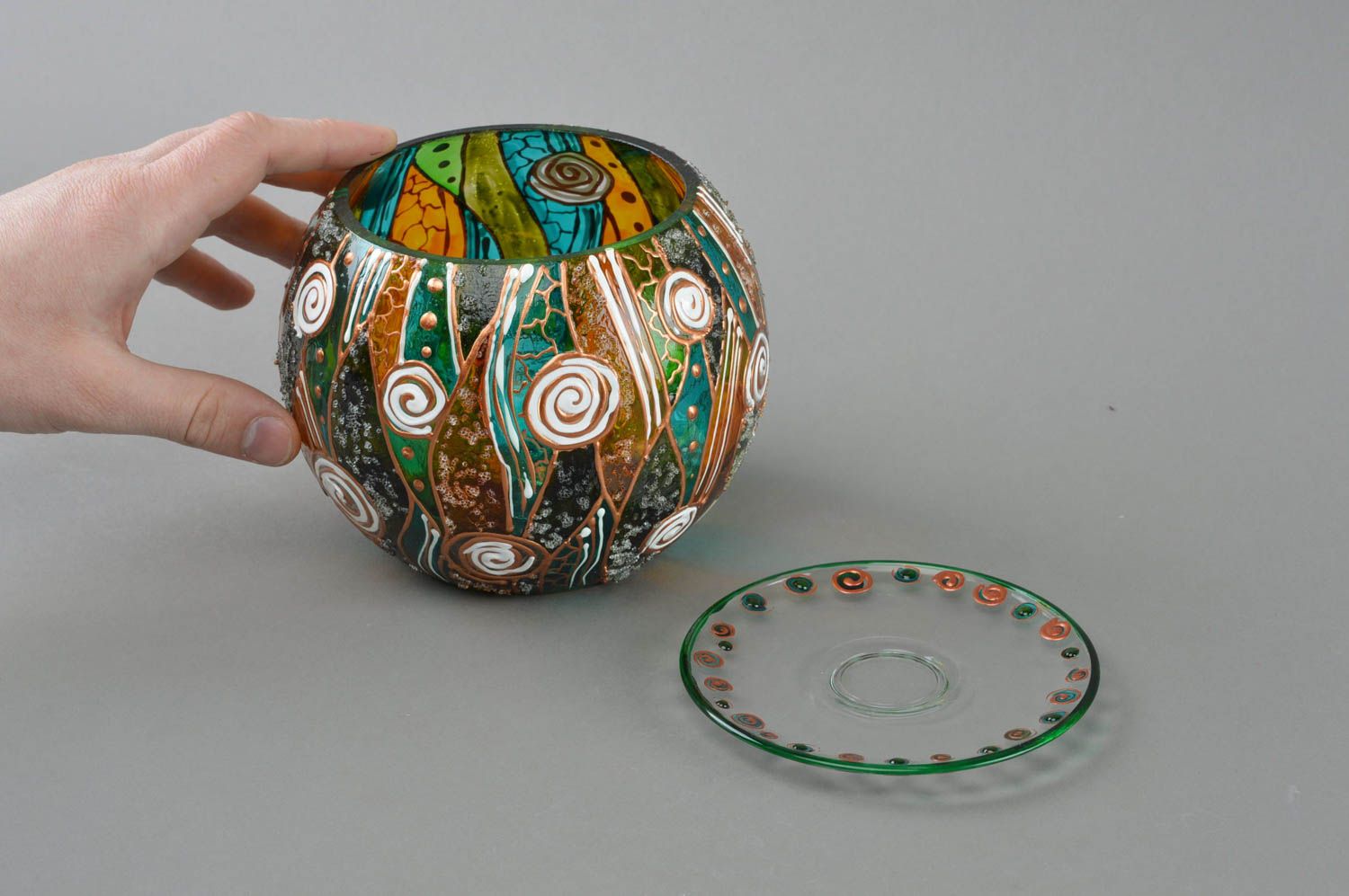 Bougeoir en verre fait main décoratif pour intérieur boule avec peinture photo 4