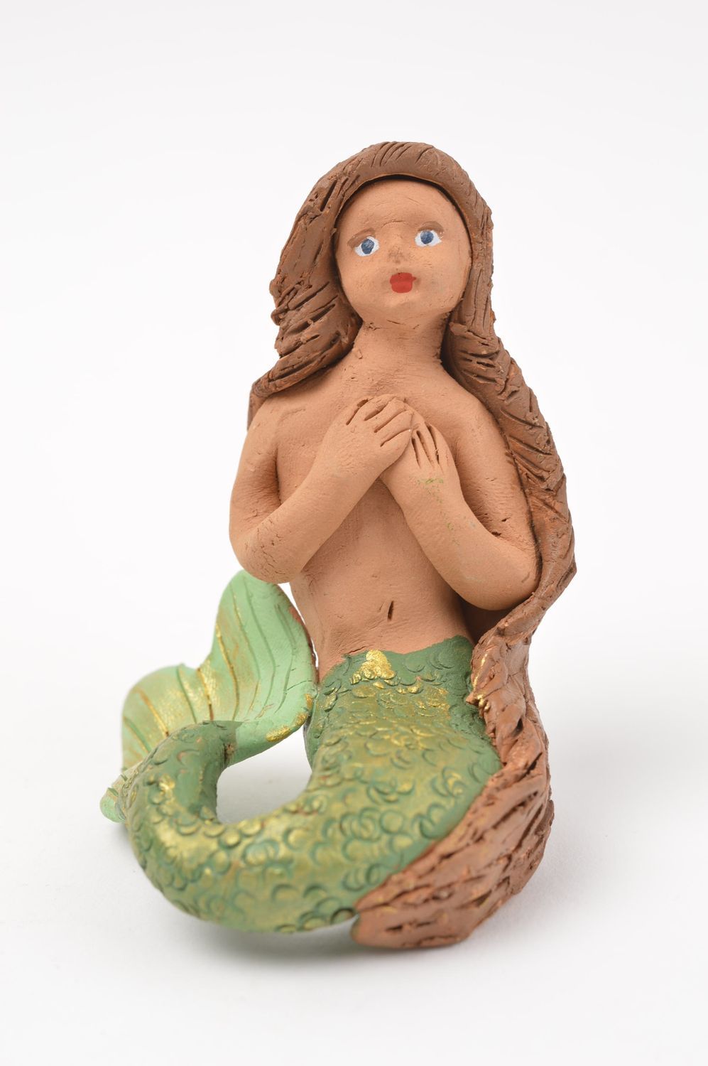 Figurine fait main Statuette décorative sirène en céramique Déco maison photo 1