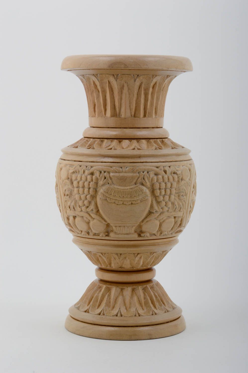Vase bois clair fait main Déco maison sculptée ornementée Cadeau original photo 1
