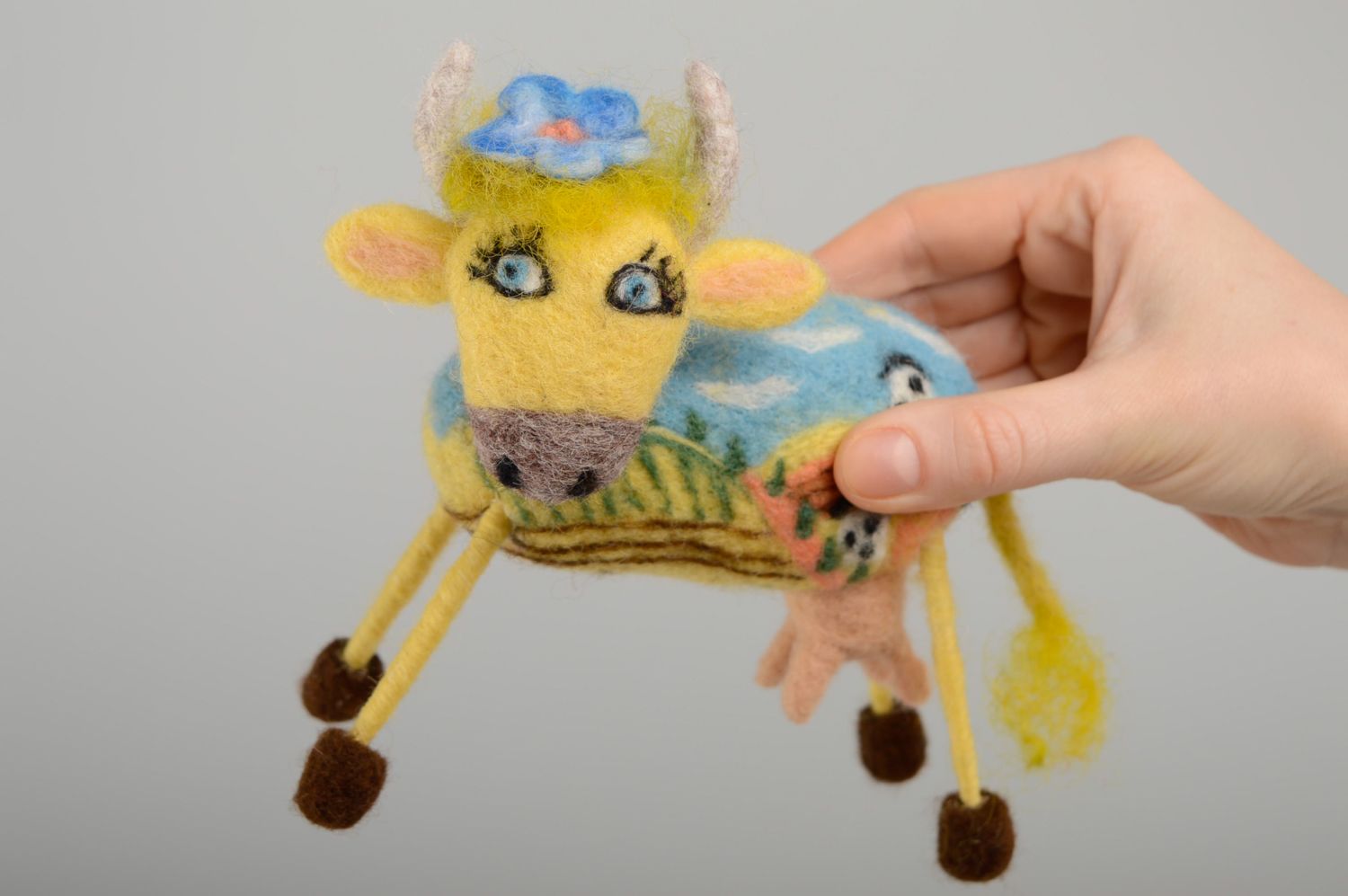 Felted wool toy Cow photo 5