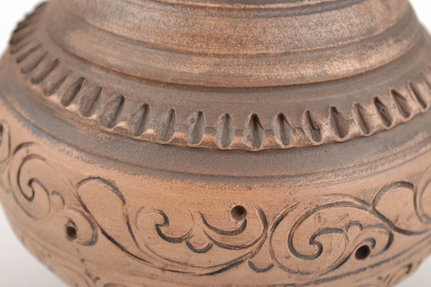 Belle cruche céramique avec ornement intéressant faite main 75 cl marron photo 3