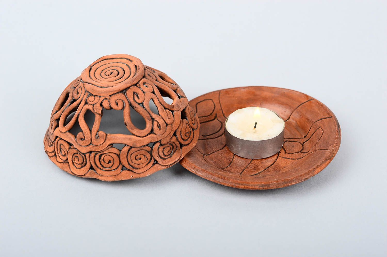 Zierlicher Deko Kerzenhalter handmade Haus Deko Kerzenhalter aus Ton bemalt foto 3