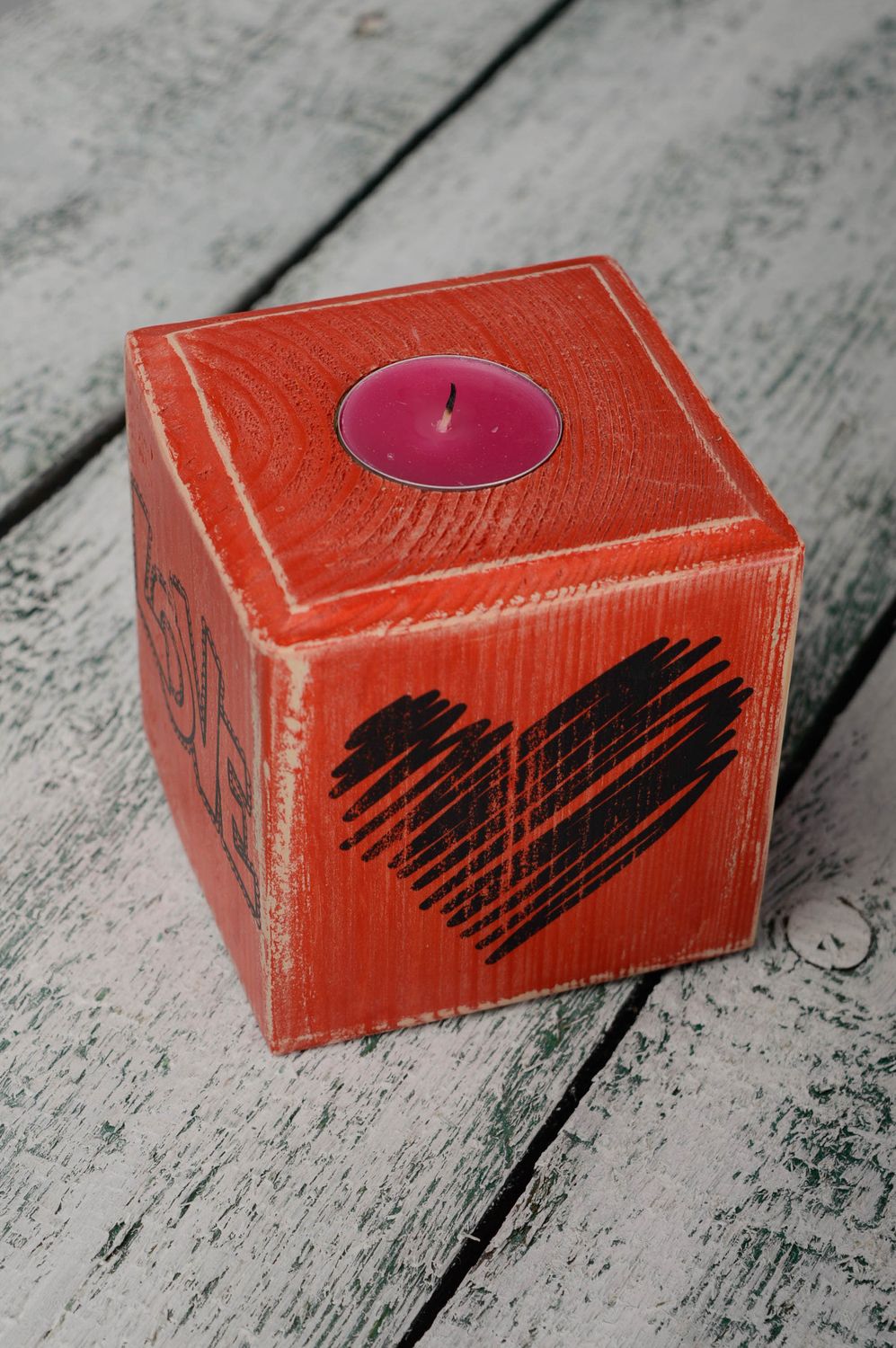 Candelero de madera artesanal Amor foto 1