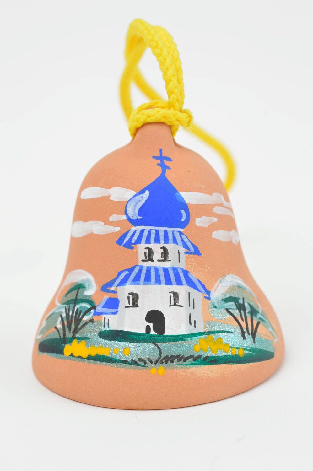 Ceramic painted clay bell handmade accessory for home decor ceramic wall pendant photo 2