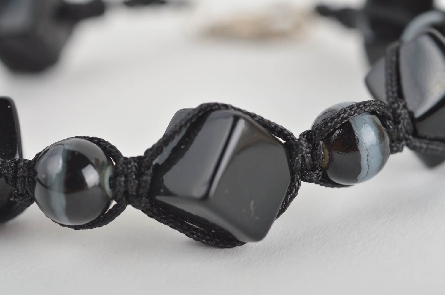 Black beads' black cord strand bracelet  photo 4