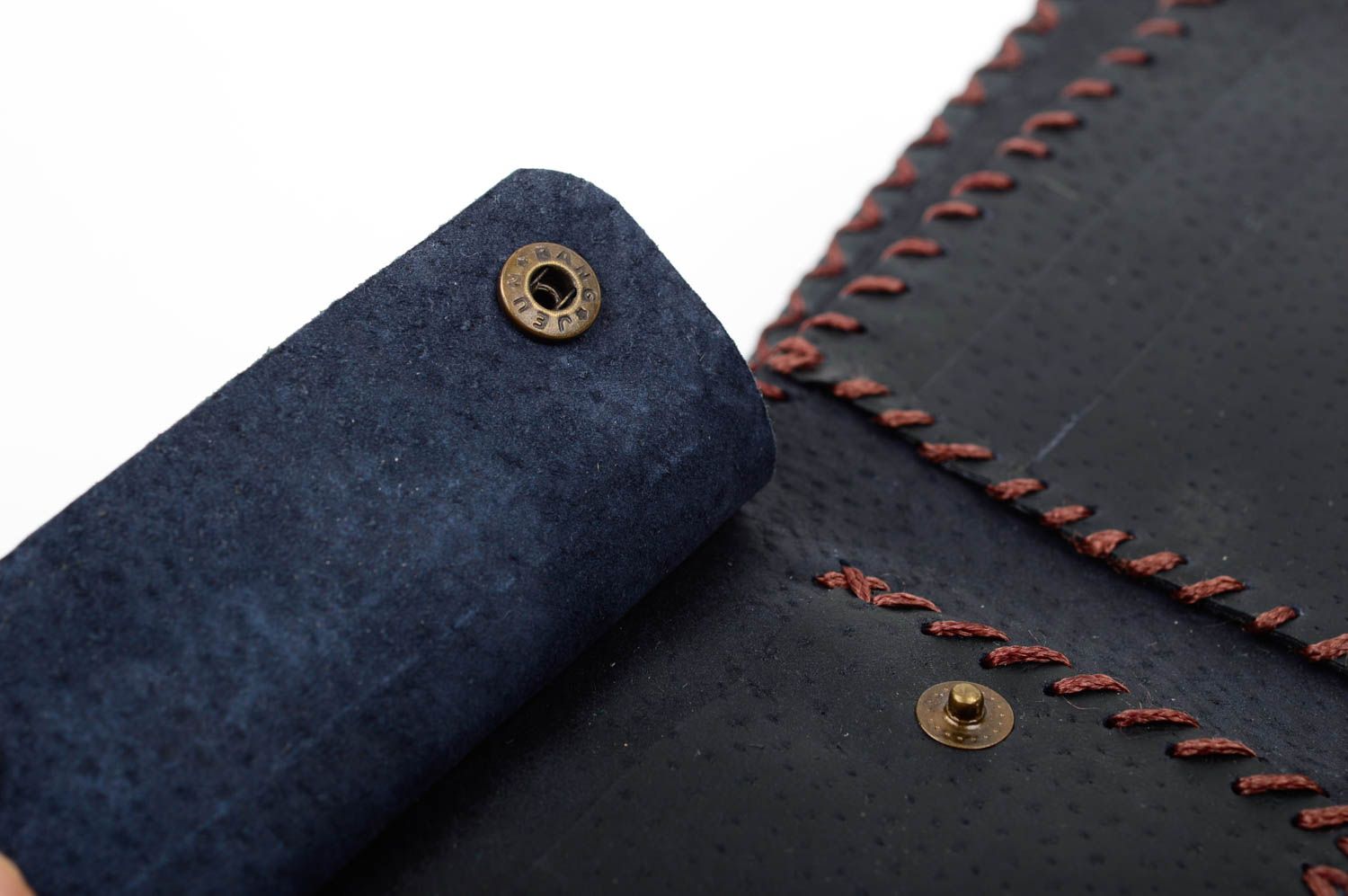 Portefeuille cuir Accessoire fait main cousu rectangulaire bleu Cadeau original photo 4