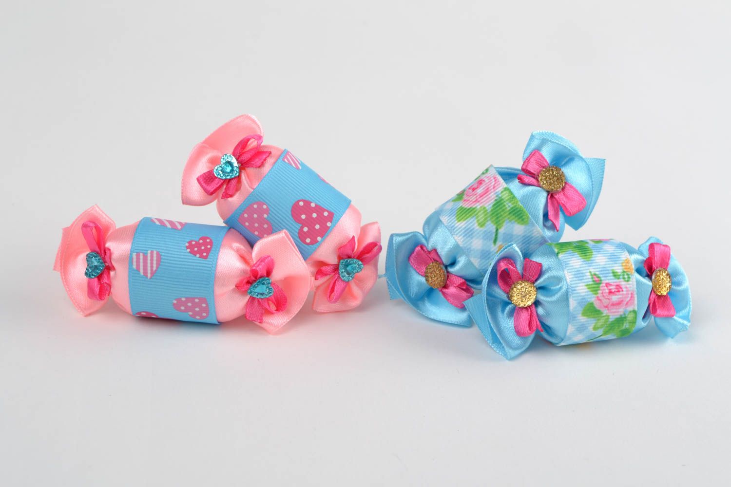 Kinder Haargummis Set 4 Stück aus Ripsbändern Bonbons für Mädchen handgemacht foto 1